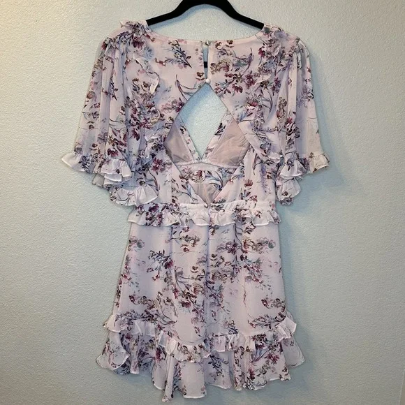 Petal & Pup Fairycore V-Neck Floral Mini Dress Size 6 Open Back Ruffle Cutouts - Picture 6 of 8